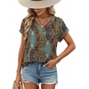 image:imageWIHOLL Womens Tops Dressy Casual Rolled Short Sleeve V Neck T Shirts Summer Business Work Blouses Crepe Texture OutfitsPbohemia Print