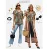 image:imageWIHOLL Womens Tops Dressy Casual Rolled Short Sleeve V Neck T Shirts Summer Business Work Blouses Crepe Texture OutfitsPbohemia Print