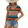 image:imageWIHOLL Womens Tops Dressy Casual Rolled Short Sleeve V Neck T Shirts Summer Business Work Blouses Crepe Texture OutfitsPcolorful Striped