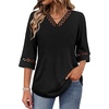 image:imageWIHOLL Womens Tops Eyelet Lace V Neck 34 Bell Sleeve Blouses Dressy Casual Work Shirt 2026 Summer Fall Fashion Clothing01back