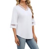image:imageWIHOLL Womens Tops Eyelet Lace V Neck 34 Bell Sleeve Blouses Dressy Casual Work Shirt 2026 Summer Fall Fashion Clothing02white