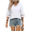 image:imageWIHOLL Womens Tops Eyelet Lace V Neck 34 Bell Sleeve Blouses Dressy Casual Work Shirt 2026 Summer Fall Fashion Clothing02white