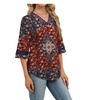 image:imageWIHOLL Womens Tops Eyelet Lace V Neck 34 Bell Sleeve Blouses Dressy Casual Work Shirt 2026 Summer Fall Fashion Clothing03burgundy Boho