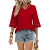 image:imageWIHOLL Womens Tops Eyelet Lace V Neck 34 Bell Sleeve Blouses Dressy Casual Work Shirt 2026 Summer Fall Fashion Clothing03red