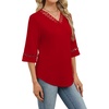 image:imageWIHOLL Womens Tops Eyelet Lace V Neck 34 Bell Sleeve Blouses Dressy Casual Work Shirt 2026 Summer Fall Fashion Clothing03red