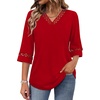 image:imageWIHOLL Womens Tops Eyelet Lace V Neck 34 Bell Sleeve Blouses Dressy Casual Work Shirt 2026 Summer Fall Fashion Clothing03red