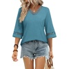 image:imageWIHOLL Womens Tops Eyelet Lace V Neck 34 Bell Sleeve Blouses Dressy Casual Work Shirt 2026 Summer Fall Fashion Clothing03turquoise
