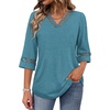 image:imageWIHOLL Womens Tops Eyelet Lace V Neck 34 Bell Sleeve Blouses Dressy Casual Work Shirt 2026 Summer Fall Fashion Clothing03turquoise
