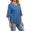 image:imageWIHOLL Womens Tops Eyelet Lace V Neck 34 Bell Sleeve Blouses Dressy Casual Work Shirt 2026 Summer Fall Fashion ClothingBlue