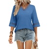 image:imageWIHOLL Womens Tops Eyelet Lace V Neck 34 Bell Sleeve Blouses Dressy Casual Work Shirt 2026 Summer Fall Fashion ClothingBlue