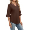 image:imageWIHOLL Womens Tops Eyelet Lace V Neck 34 Bell Sleeve Blouses Dressy Casual Work Shirt 2026 Summer Fall Fashion ClothingBrown