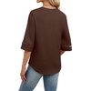 image:imageWIHOLL Womens Tops Eyelet Lace V Neck 34 Bell Sleeve Blouses Dressy Casual Work Shirt 2026 Summer Fall Fashion ClothingBrown