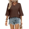 image:imageWIHOLL Womens Tops Eyelet Lace V Neck 34 Bell Sleeve Blouses Dressy Casual Work Shirt 2026 Summer Fall Fashion ClothingBrown