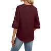 image:imageWIHOLL Womens Tops Eyelet Lace V Neck 34 Bell Sleeve Blouses Dressy Casual Work Shirt 2026 Summer Fall Fashion ClothingBurgundy