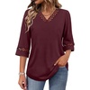 image:imageWIHOLL Womens Tops Eyelet Lace V Neck 34 Bell Sleeve Blouses Dressy Casual Work Shirt 2026 Summer Fall Fashion ClothingBurgundy