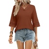 image:imageWIHOLL Womens Tops Eyelet Lace V Neck 34 Bell Sleeve Blouses Dressy Casual Work Shirt 2026 Summer Fall Fashion ClothingCameral