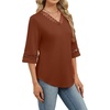 image:imageWIHOLL Womens Tops Eyelet Lace V Neck 34 Bell Sleeve Blouses Dressy Casual Work Shirt 2026 Summer Fall Fashion ClothingCameral