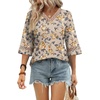 image:imageWIHOLL Womens Tops Eyelet Lace V Neck 34 Bell Sleeve Blouses Dressy Casual Work Shirt 2026 Summer Fall Fashion ClothingCaramel Blossom