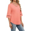 image:imageWIHOLL Womens Tops Eyelet Lace V Neck 34 Bell Sleeve Blouses Dressy Casual Work Shirt 2026 Summer Fall Fashion ClothingCoral