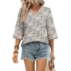 image:imageWIHOLL Womens Tops Eyelet Lace V Neck 34 Bell Sleeve Blouses Dressy Casual Work Shirt 2026 Summer Fall Fashion ClothingCream Houndstooth