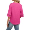 image:imageWIHOLL Womens Tops Eyelet Lace V Neck 34 Bell Sleeve Blouses Dressy Casual Work Shirt 2026 Summer Fall Fashion ClothingHot Pink