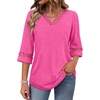 image:imageWIHOLL Womens Tops Eyelet Lace V Neck 34 Bell Sleeve Blouses Dressy Casual Work Shirt 2026 Summer Fall Fashion ClothingHot Pink