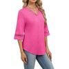 image:imageWIHOLL Womens Tops Eyelet Lace V Neck 34 Bell Sleeve Blouses Dressy Casual Work Shirt 2026 Summer Fall Fashion ClothingHot Pink