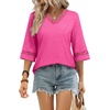 image:imageWIHOLL Womens Tops Eyelet Lace V Neck 34 Bell Sleeve Blouses Dressy Casual Work Shirt 2026 Summer Fall Fashion ClothingHot Pink
