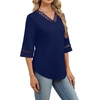 image:imageWIHOLL Womens Tops Eyelet Lace V Neck 34 Bell Sleeve Blouses Dressy Casual Work Shirt 2026 Summer Fall Fashion ClothingNavy Blue