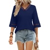image:imageWIHOLL Womens Tops Eyelet Lace V Neck 34 Bell Sleeve Blouses Dressy Casual Work Shirt 2026 Summer Fall Fashion ClothingNavy Blue