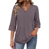 image:imageWIHOLL Womens Tops Eyelet Lace V Neck 34 Bell Sleeve Blouses Dressy Casual Work Shirt 2026 Summer Fall Fashion ClothingPurple Grey