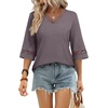 image:imageWIHOLL Womens Tops Eyelet Lace V Neck 34 Bell Sleeve Blouses Dressy Casual Work Shirt 2026 Summer Fall Fashion ClothingPurple Grey