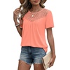 image:imageWIHOLL Womens Tops Short Sleeve Lace Shirts Summer Spring Tops Boho Trendy Beach Vacation Clothes Loose FitCoral