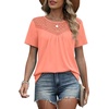image:imageWIHOLL Womens Tops Short Sleeve Lace Shirts Summer Spring Tops Boho Trendy Beach Vacation Clothes Loose FitCoral