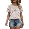 image:imageWIHOLL Womens Tops Short Sleeve Lace Shirts Summer Spring Tops Boho Trendy Beach Vacation Clothes Loose FitPattern Apricot