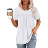 image:imageWIHOLL Womens Tops Short Sleeve T Shirts Pleated Dressy Casual Round Neck Summer Clothes Outfits Blouses Loose FitAwhite