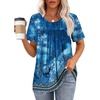 image:imageWIHOLL Womens Tops Short Sleeve T Shirts Pleated Dressy Casual Round Neck Summer Clothes Outfits Blouses Loose FitBlue Print