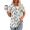 image:imageWIHOLL Womens Tops Short Sleeve T Shirts Pleated Dressy Casual Round Neck Summer Clothes Outfits Blouses Loose FitColorful Leaf