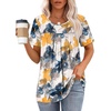image:imageWIHOLL Womens Tops Short Sleeve T Shirts Pleated Dressy Casual Round Neck Summer Clothes Outfits Blouses Loose FitInk Flower