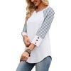 image:imageWIHOLL Womens Tops Summer 34 Sleeve with Buttons Dressy Casual Blouses Color Block Raglan Outfits Fashion Clothing 2026Blue Striped