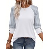 image:imageWIHOLL Womens Tops Summer 34 Sleeve with Buttons Dressy Casual Blouses Color Block Raglan Outfits Fashion Clothing 2026Blue Striped