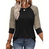 image:imageWIHOLL Womens Tops Summer 34 Sleeve with Buttons Dressy Casual Blouses Color Block Raglan Outfits Fashion Clothing 2026Brown Leopard