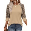 image:imageWIHOLL Womens Tops Summer 34 Sleeve with Buttons Dressy Casual Blouses Color Block Raglan Outfits Fashion Clothing 2026Khaki Leopard