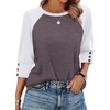 image:imageWIHOLL Womens Tops Summer 34 Sleeve with Buttons Dressy Casual Blouses Color Block Raglan Outfits Fashion Clothing 2026Mocha Grey Purple