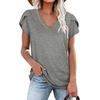 image:imageWIHOLL Womens Tops V Neck Summer Petal Sleeve Casual TshirtsGrey