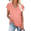 image:imageWIHOLL Womens Tops V Neck Summer Petal Sleeve Casual TshirtsPink