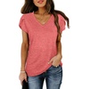 image:imageWIHOLL Womens Tops V Neck Summer Petal Sleeve Casual TshirtsRed