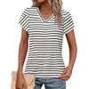 image:imageWIHOLL Womens Tops V Neck Summer Petal Sleeve Casual TshirtsZ0striped Black