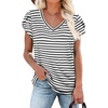 image:imageWIHOLL Womens Tops V Neck Summer Petal Sleeve Casual TshirtsZ0striped Black