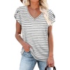 image:imageWIHOLL Womens Tops V Neck Summer Petal Sleeve Casual TshirtsZ0striped Grey